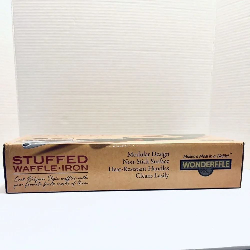 Wonderffle Stuffed Waffle Maker Cast Aluminum Nonstick Belgian Iron Open Box New